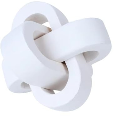 Wooden Knot Ornament Home Decor, Wooden Chain Ball Hand-carved Craft for Coffee Table Farmhouse Decortive(White)