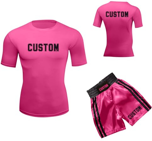 Personalised Boxing Set with Custom Name Pattern - Short Sleeve Top & Shorts for Men Women Kids Suitable for Muay Thai, MMA Training Gear Gift for Boxing Lover,Halloween Costume