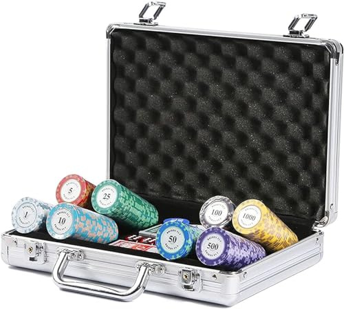 Juego de fichas de póker de 200/500 Unidades, fichas de Arcilla for Texas Hold'em, fichas for Blackjack con Valor Nominal y Aluminio.(200pcs)