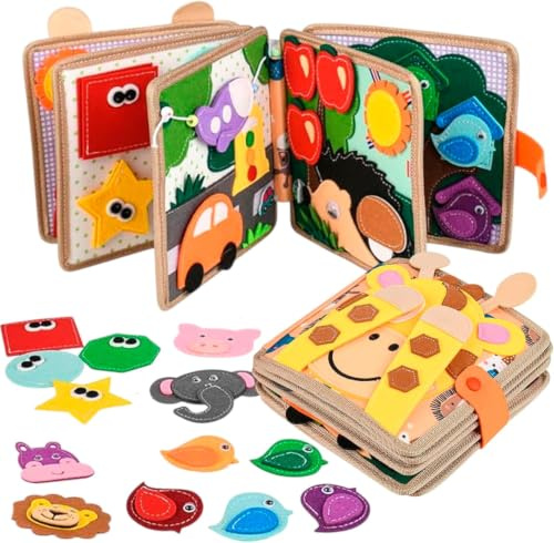 Mireonix Quiet Book från 1 år – Montessori Busy Board av mjuk filt, otrasig tygbok för spädbarn och småbarn, motorikleksaker och sensoriska pedagogiska leksaker från 1 2 3 år