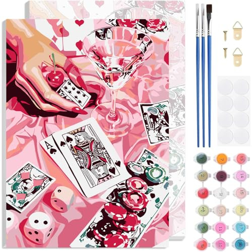 TLIOBLO Pink Poker Peinture par Numéros avec Cadre pour Adulte, DIY Animaux Peinture pour Adultes Enfants Débutants Facile sur Toile avec Peintures et Pinceaux, Décor Maison Cadeaux 20x30cm