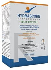 Hydrascore - Boisson de Récupération Ananas - 6 Sachets - Peu de Sucres - Boisson Hypotonique Energétique - Running, Trail, Vélo - Hydratation - Électrolytes BCAA Hydratation - H1011