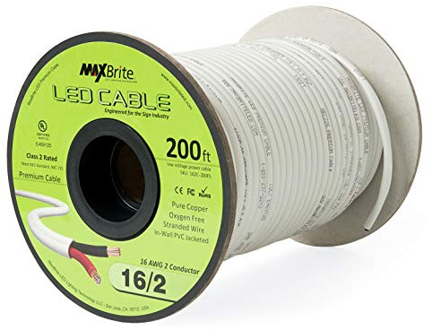 200 ft. 16AWG Low Voltage LED Cable 2 Conductor Jacketed in-Wall Speaker Wire UL Class 2 Certified