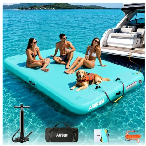 AWSUM Muelle flotante inflable plataforma de muelle de aire flotante isla balsa con superficie antideslizante para piscina, playa, océano