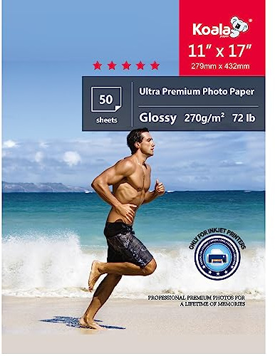 Koala Ultra Premium Photo Paper 11x17 In Glossy Photo Printer Paper for Inkjet Printer Water Resistant 50 Sheets 72lb