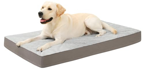 KSIIA Orthopedic Dog Bed, Waterproof, 41 x 27 Inch, Gray, Deluxe Plush, Removable Cover, Durable Zipper, Orthopedic Foam, 3-Inch Thick, For Dogs Up to 80lbs