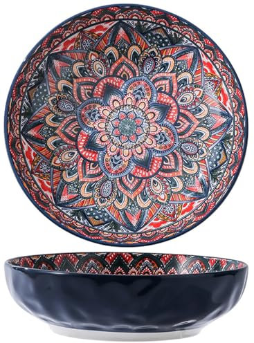 KKGUD Large Serving Bowls, 10 inches Ceramic Bowls for Pasta Noodles Salad Soup (1 Pack, Dark Blue)
