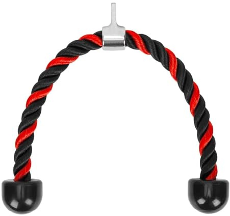 LAPONO Corde Triceps pour Poulie Musculation, 90 cm Corde en polyéthylène avec embouts en PVC, Corde Poulie Accessoire Musculation pour Tirage, Station de Musculation, Salle de Sport, Noir-Rouge