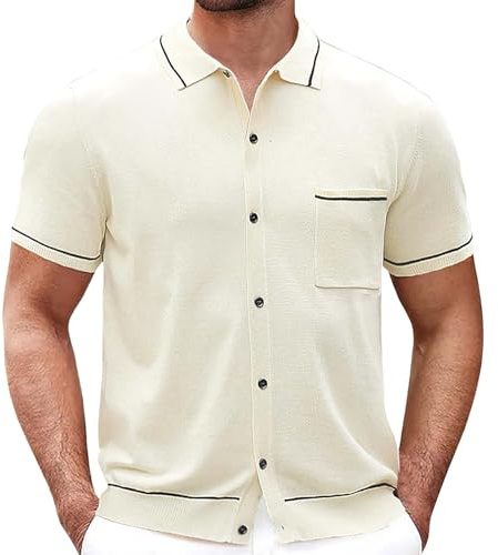 Polo de manga corta para hombre, polo de punto, informal, verano, golf, camisetas con botones para hombre, camisa de punto de manga corta, camisa de punto con botones, camisa retro de golf, camisa de