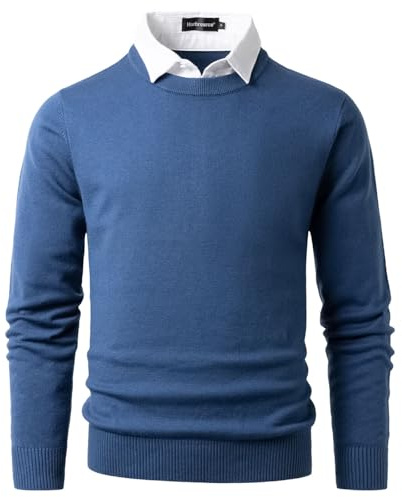Harbrosrce Jersey Hombre Suéter de Punto Jersey con Cuello Camisero Jerséis Fino Cuello Redondo Casual Jersey 2 in 1 Trabajo Sudadera de Manga Larga