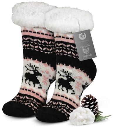 Burning Bird - Calcetines de cabaña, calcetines de peluche, talla única 39-42 - calcetines mullidos y cálidos forrados - ABS antideslizante con puntos - calcetines de Navidad, calcetines de invierno,