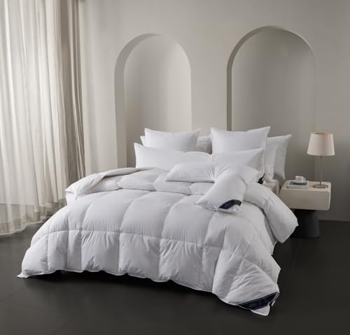 Littens Luxury All Seasons Duo 15 Tog Double Bed Size Duck Feather and Down Winter Warm Thermal Duvet Quilt & 2 Pillows Bundle, 230TC Down-Proof Cotton (4.5 10.5) Energy Efficient 200cm x 200cm