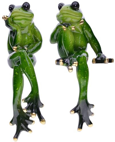Muzrunq Figura de Rana, 2 Piezas de Resina Estatua de Rana Verde estatuas de Animales Decorativas para Casas de Escritorio jardín Patio de jardín al Aire Libre.