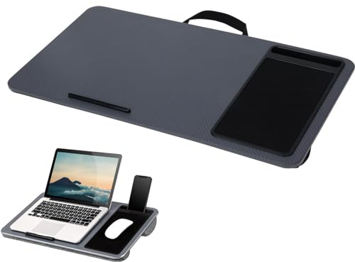 Envenzo - Vassoio portatile con cuscino, per casa e ufficio, da viaggio, leggero, per letto o divano, con cuscino e supporto per cellulare, colore: grigio