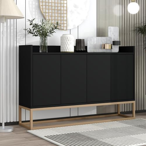 TDRTRD Buffet Commode avec 4 Portes 120x30x80cm, Commode Moderne à tiroirs avec étagère réglable, Armoire Polyvalente pour Salle à Manger, pour Salon (Noir, 120 x 30 x 80 cm)