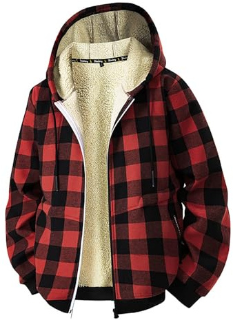 RUMAOZIA Veste chemise pour homme à carreaux épais avec fermeture éclair - Veste en flanelle - Doublure en peluche - Loisirs - Doublure en peluche - Chemise de bûcheron - Sweat à capuche d'hiver