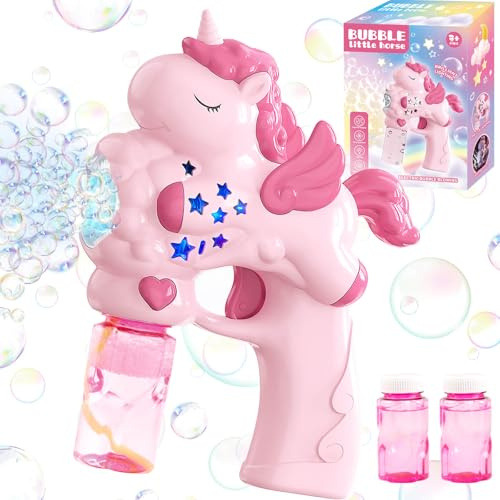 Aooess Unicorn Bubble Gun Bubble Machine for 3+ Year Old Kids Girls | Gifts for Age 3 4 5 6 7 8 Children, Bubbles Blower Toys, Birthday Presents Outdoor Summer Party Wedding