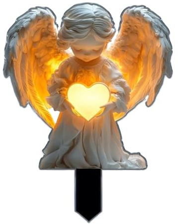 jiejack Decorazione per tomba, resistente alle intemperie, a forma di angelo, per cimitero, resistente alle intemperie, impermeabile, adatto per decorazione cimitero, prato, aiuole (angelo con ali)