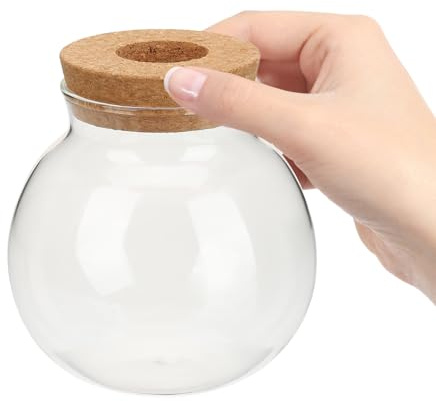 POPETPOP Vase Hydroponique en Verre Couvercle en Liège, Pot Rond pour Plantation Hydroponique, Design Créatif et Élégant, pour Étagères et Bureaux