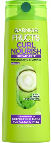 Garnier Fructis Curl Nourish sulfatfreies und silikonfreies Shampoo, angereichert mit Kokosöl und Glycerin, System für 24 Stunden krausfeste Locken, 370 ml, Verpackung kann variieren