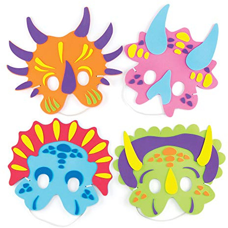 Baker Ross AR382 Schaumstoffmasken, Bastelsets für Kinder, Kunst- und Bastelaktivitäten und Dinosaurier-Party, 4 Stück, sortiert