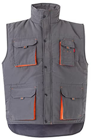 VELILLA 205902 Gilet imbottito bicolore multi-tasche, colore grigio e arancione, taglia 2XL