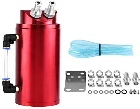 Zerone Réservoir de Récupération d'Huile, Bidon de Récupération d'Huile Réservoir Rond d'Huile Universel avec Raccords 10 & 15mm pour Voiture Rouge