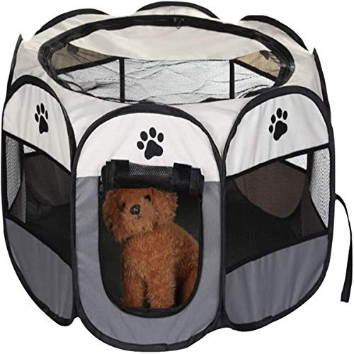 Corralito plegable para perros, corralito plegable para cachorros, tienda de campaña desplegable para mascotas, cubierta de malla de 8 paneles, diseño adorable, corralito Oxford suave 600D para