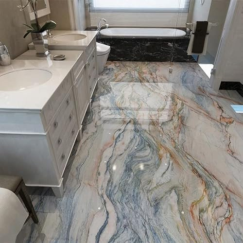 Bodenwandbild 3D Bodenaufkleber Pvc Selbstklebende Wasserdichte Tapete 3D Marmor Bodenfliesen Wandbilder Badezimmer Rutschfeste Tapeten 3D Bodenbelag Wohnkultur Aufkleber,250X175Cm Schlafzimmer Wohn