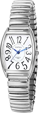 JewelryWe Women's Easy Reader Analog Watch Gold/Silver Plated Elastic Band Wristwatch,