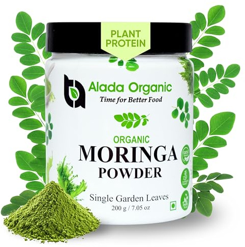 ALADA ORGANIC Moringa Powder Organic Certified Moringa Leaf Powder, Moringa Oleifera - Rich in Antioxidants and Immune Vitamin, Superfoods for Moringa Tea, Moringa Drink, India Grown, Vegan -7.05 OZ