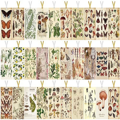 120 Pack Vintage Natural Style Butterfly Flower Plant Bookmarks Vintage Bookmarks Page Clips Assorted Book Markers Set with Exquisite Pattern for Women, Students, and Book Lovers