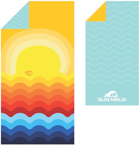 SUN NINJA Quick Dry Towel - Microfiber Beach Towel - Lightweight & Compact for Beach, Travel, Pool, Yoga, Camping - 63x32 inch XL, Large Absorbent, Sand Free Swim Towels for Adults & Kids