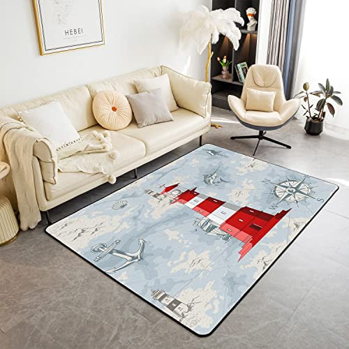 Anker Wachturm Dekor Dekorativer Teppich Kinder Nautische Wohnzimmer Teppiche Ozean Wohnzimmer Teppiche für Raum Dekor Leichtes Meer Abenteuer Indoor Wohnzimmerteppich 100x150cm