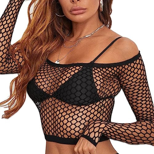 Buitifo Women Sexy Lingerie Fishnet Top Beach Cover Up(Schwarz,M)