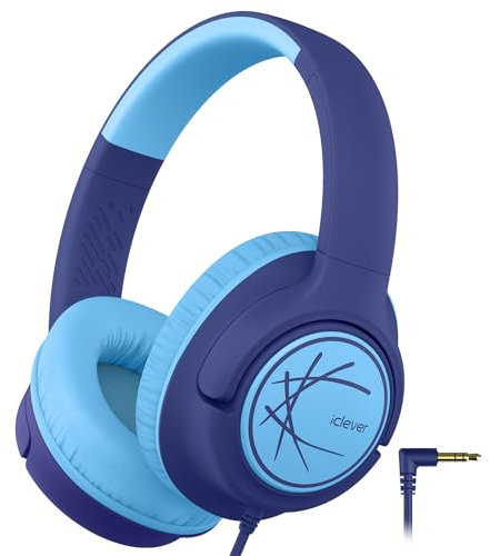 iClever Kopfhörer Kinder, Kinderkopfhörer mit Kabel 85dBA Sichere Lautstärke, Stereo Sound, Over Ear Faltbare 3.5 mm Jack Kinder Kopfhörer für iPad, Tablets, Schule, Reisen, Navy blau