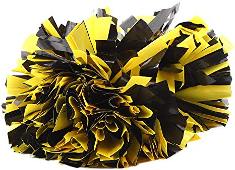 Cheerleading flor, amarillo negro reutilizable cómodo agarre doble cabeza pompones de animación impermeable plástico suave para deportes juego