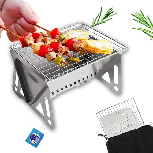 LIBRNTY Barbacoa Portatil,Barbacoa de carbón vegetal para pícnic,Acero inoxidable,Con bolsa de almacenamiento,21x13x13cm,adecuada para 1-2 personas,utilizada para acampar al aire libre
