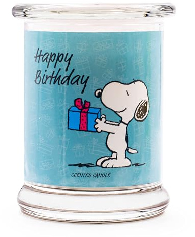 Peanuts Duftkerze im Glas | Happy Birthday | Geschenkidee | Wachsduftkerze Kirsche | Deko für Zuhause | Kerze im Glas mit hoher Brenndauer bis zu 50h