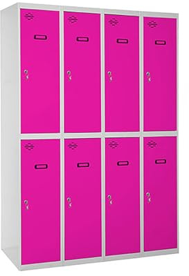 Simon Rack Taquillas Vestuario Metalicas, 8 Puerta, Incluye Llave, 1800x1200x500 mm, Gris/Rosa - Simonlocker