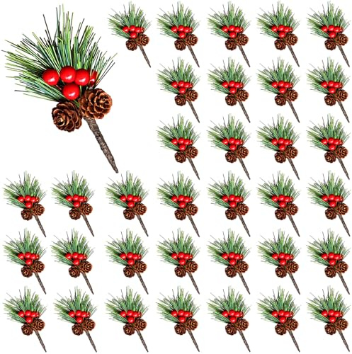 ZFKXGS 35PZ Pino di Artificiali Bacche Rami di Pino di Bacche di Natale Rami di Abete Bacch Pigne Plettri di Pinoo Artificiali Decorazioni da Tavola per Feste Avvento Fai da te