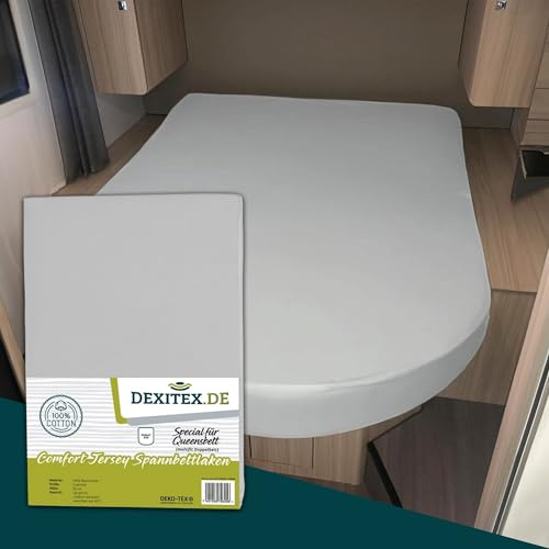Dexitex - Spannbettlaken Wohnmobil- Queensbett - Grau - Bettlaken aus hochwertiger 100% Baumwolle -Oeko-TEX - Multi-Stretch - Spannbettlaken für Matratze Wohnmobile & Wohnwagen