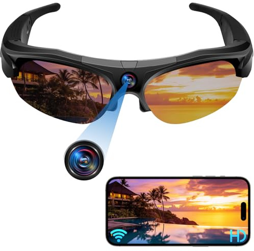 UYIKOO Cámara Espía Gafas de Sol, Mini Camara Oculta WiFi 1080P HD, Gafas con Camara de Deporte Grabación App Protección UV para Deportes al Aire Libre