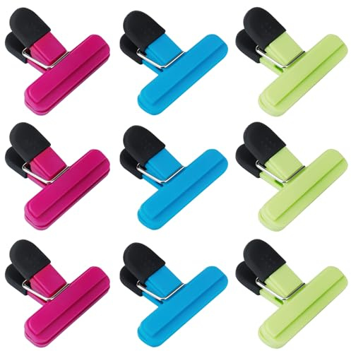 Clip per Sacchetti Alimentari, 77mm Clip di Tenuta in Plastica Multiuso Pinze da Cucina Riutilizzabili per Biscotti di Noci di Caffè, Ufficio Casa (9 pezzi)