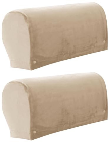 NEKOSUKI 1Pair Armrest Covers, Chair Arm Protectors Stretch Fabric Armrest Sofa with Twist Pin, Armchair Slipcover Protector Elastic Home Office Recliner Couch Loveseat Protective Cloth (Sand)