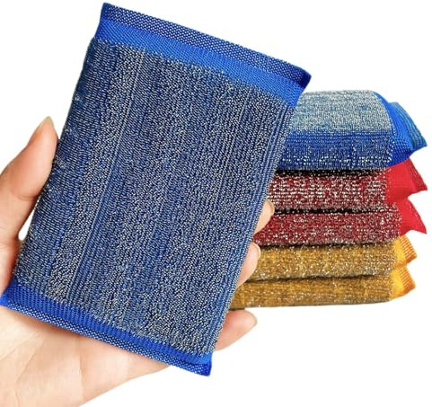 Kitchen Sponges for Dishes Steel Wool Scrubber Sponges for Kitchen Heavy Duty Non-Scratch Scrubbing Cleaner (6 Pack) (Colours)