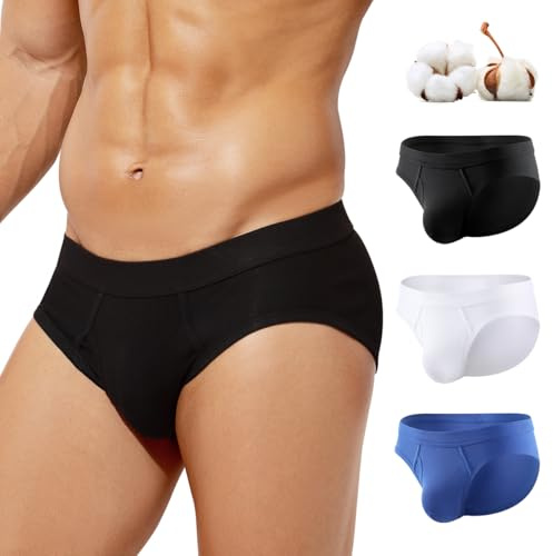 Arjen Kroos Slip Homme Coton Lot de 3, Ouverture latérale sur la Poche Respirante, sans étiquette, Confortable et Élastique Noir/Blanc/Bleu L