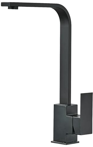 Grifo de cocina negro de acero inoxidable, grifo de cocina con rotación de 360°, grifo mezclador de cocina con caño alto, grifo de cocina, color negro