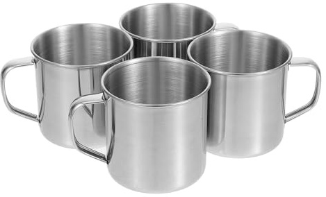 TOYANDONA Lot De 4 Tasses Inox 304 Avec Anse, Gobelets Métalliques Empilables, Tasses à Café De Camping Robustes Et Légères, Randonnée, Pique-niques Et Boissons En Plein Air