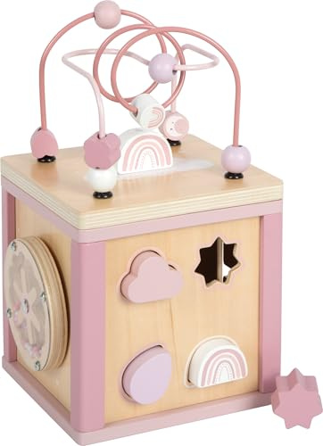 Small Foot Cube de motricité Rose, Bois certifié FSC® 100%, Cinq Surfaces de Jeu, dès 12 Mois, 12803